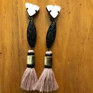 Pink and black fringe earrings